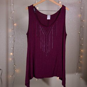 Maroon Sleeveless Blouse with Metallic Embellishments - Naif - Size XL Plus Size